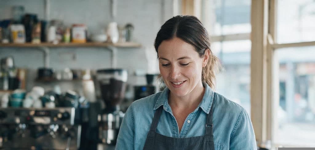 Small business owner reviewing orders at her counter
