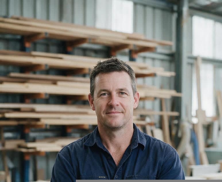 Australian business owner in his joinery workshop